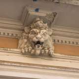 Tra le figure presenti spicca una testa di leone in pietra